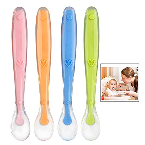 LHKJ Cucharas Siliconas Bebé, Cubertería Suaves Infantil Cuchillerías a Niños Apartir de 4 Meses Sin BPA Aptas para Lavavajillas