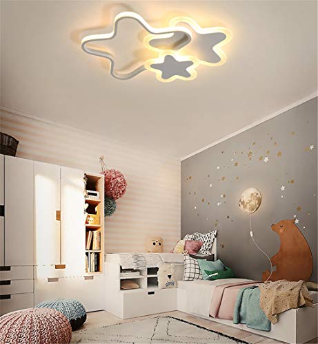 LHY LOFT Estrellas LED Infantil Plafón,Infantil Lámpara De Techo,Infantil Habitación Plafón,Pintura Lateral Glow Ahueca hacia Fuera El Diseño De Protección Ambiental,Blanco,B:52CM 45W