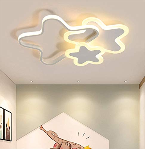 LHY LOFT Estrellas LED Infantil Plafón,Infantil Lámpara De Techo,Infantil Habitación Plafón,Pintura Lateral Glow Ahueca hacia Fuera El Diseño De Protección Ambiental,Blanco,B:52CM 45W