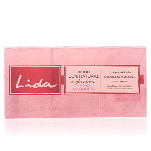 Lida Jabón 100% Natural de Glicerina y Rosa Mosqueta - 3 Unidades