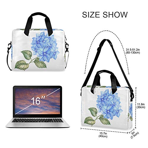 Liesss - Bolsa de hombro ajustable para ordenador portátil con diseño de flores de hortensias