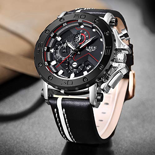LIGE Reloj para Hombre Cronógrafo A Prueba De Agua Moda Militar Reloj Deportivo Reloj De Cuarzo Reloj Analógico Reloj para Hombre Luminoso Plata Negro