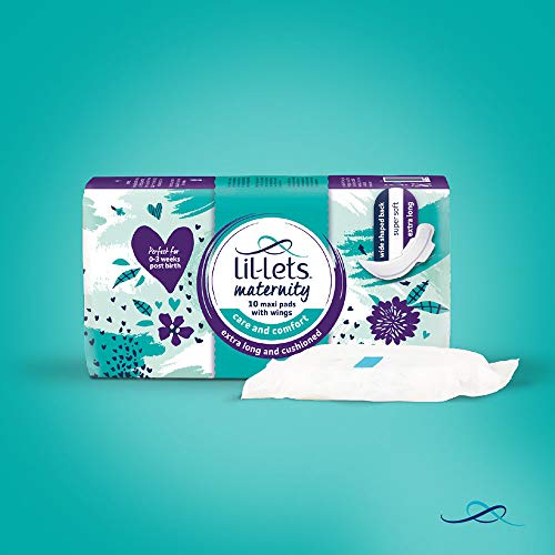 Lil-Lets Compresas de maternidad | 30 unidades extra largas, gruesas, con alas | 3 paquetes de 10 compresas