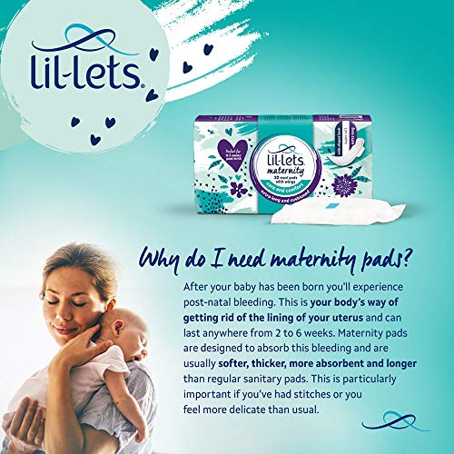 Lil-Lets Compresas de maternidad | 30 unidades extra largas, gruesas, con alas | 3 paquetes de 10 compresas