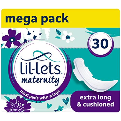 Lil-Lets Compresas de maternidad | 30 unidades extra largas, gruesas, con alas | 3 paquetes de 10 compresas