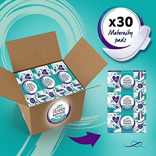 Lil-Lets Compresas de maternidad | 30 unidades extra largas, gruesas, con alas | 3 paquetes de 10 compresas