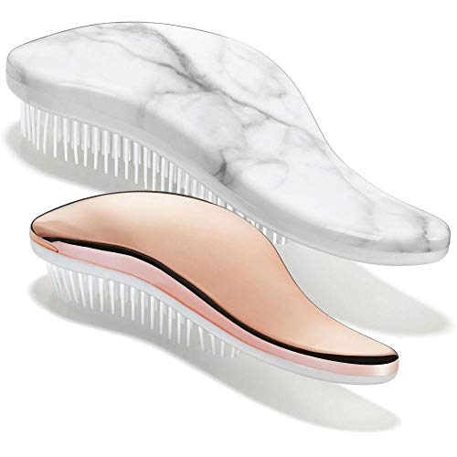 Lily England Set 2x Cepillos de Pelo Desenredantes - Los Mejores Cepillos Antienredos para Pelo Mojado, Seco, Fino, Grueso, Rizado. Para Mujeres y Niños. Se Acabaron los Nudos (Gris Mármol/Oro Rosa)