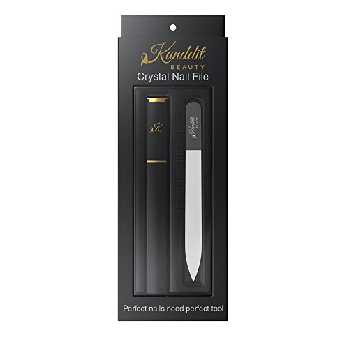 Lima de uñas de cristal Kanddit Beauty con funda negra protectora, doble cara grabada para uñas naturales y acrílicas, manicura y pedicura, gran lima de regalo para toda la vida