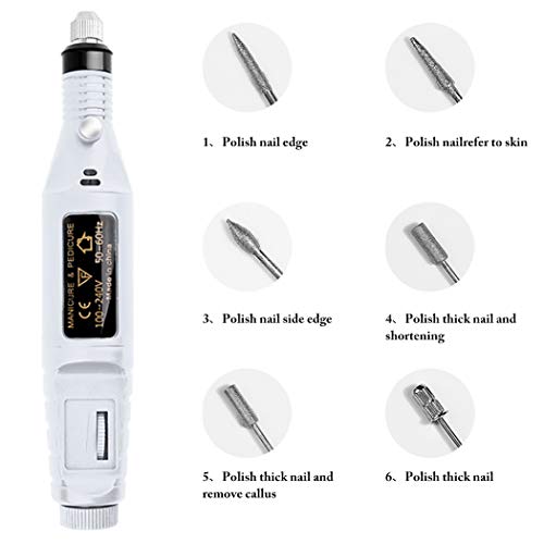 Lima de uñas eléctrica, JUSTDOLIFE Kit de Manicura Eléctrico, Torno para uñas USB Manicure Pen Sander Polisher With 6 Pieces, Pegatinas Uñas, Set de Manicura para Salón/DIY
