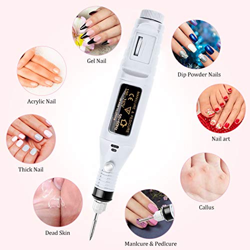 Lima de uñas eléctrica, JUSTDOLIFE Kit de Manicura Eléctrico, Torno para uñas USB Manicure Pen Sander Polisher With 6 Pieces, Pegatinas Uñas, Set de Manicura para Salón/DIY