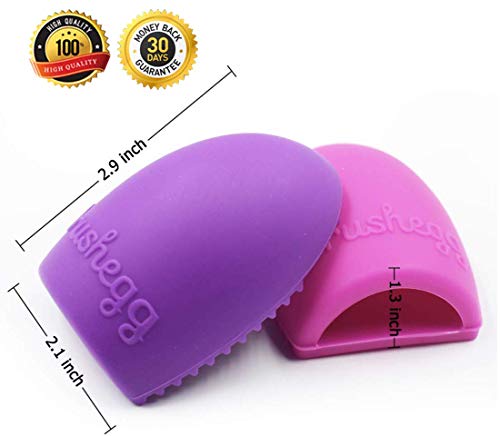 Limpiador de brochas de maquillaje de silicona, paquete de 2, cepillo de huevo, herramienta de lavado manual semicilíndrica y almohadilla de limpieza para cepillos de cosméticos