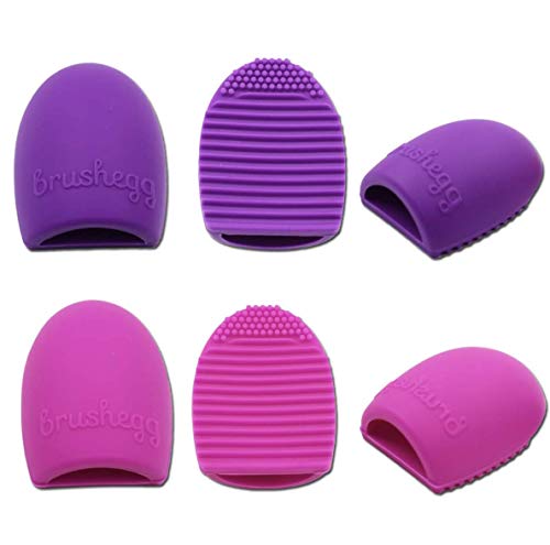 Limpiador de brochas de maquillaje de silicona, paquete de 2, cepillo de huevo, herramienta de lavado manual semicilíndrica y almohadilla de limpieza para cepillos de cosméticos