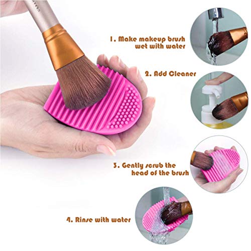 Limpiador de brochas de maquillaje de silicona, paquete de 2, cepillo de huevo, herramienta de lavado manual semicilíndrica y almohadilla de limpieza para cepillos de cosméticos