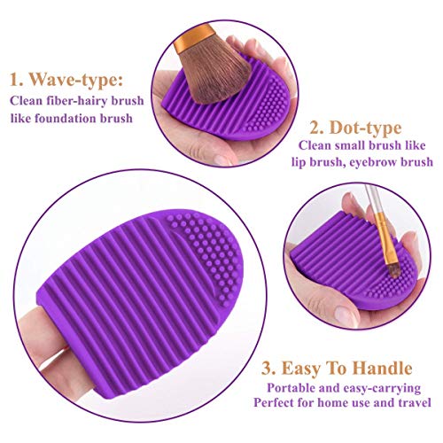 Limpiador de brochas de maquillaje de silicona, paquete de 2, cepillo de huevo, herramienta de lavado manual semicilíndrica y almohadilla de limpieza para cepillos de cosméticos