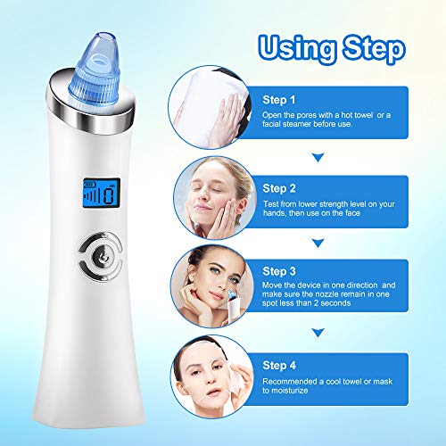 Limpiador de Poros, 6-In-1 Electrico Extractor Punto Negros Removedor de Espinillas, Quitar Puntos Negros 5 Niveles Ajustable con USB Carga Portátil Eliminador de Espinillas y Acné…