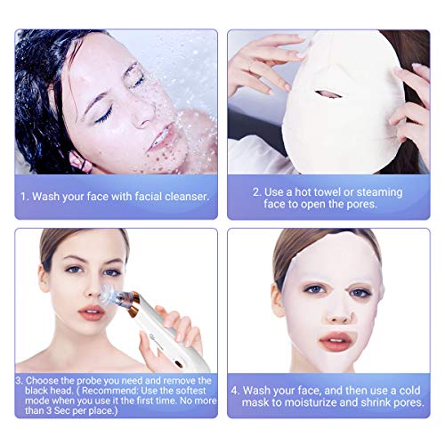 Limpiador de Poros, EIVOTOR Aspirador de Espinillas Puntos Negros Eléctrico USB Recargable Regalo 5 Kit Blackhead Remover 5 Cabezales y 3 Velocidad Potente para Eliminación de Espinillas y Acné
