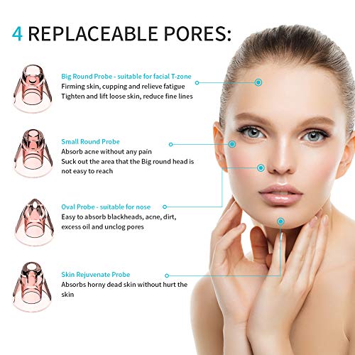 Limpiador de Poros, Xpreen Extractor de Puntos Negros Limpiador Facial Blackhead Remover Eliminador Puntos Negros Electrónico Recargable con Pantalla LED, 4 Cabezales y 3 Modos para Espinillas y Acné