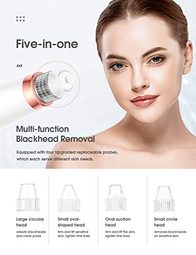 Limpiador de Poros,Tesoky Quita Puntos Negros Limpieza Facial Electrico Extractor Puntos Negros Multifunción 5 Cabezales y 3 Modos/Instrumento de Belleza Recargable con Pantalla LED
