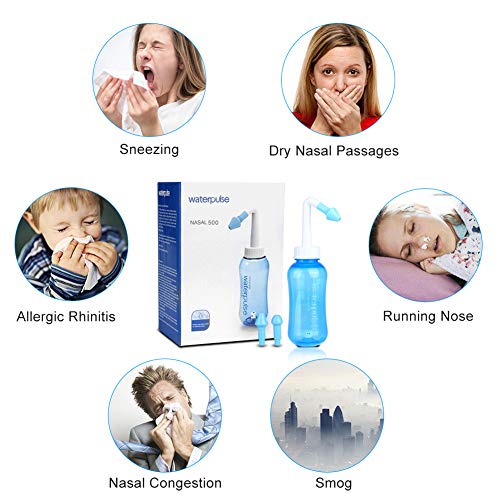 Limpiador Nasal,500ml Sinusitis Irrigación Nasal con 30 Paquetes de Sal, Limpiador de Nariz para Adultos/Niños, Enjuague Nasal para Aliviar Nasal Causada por las Rinitis Alérgica/Infecciones