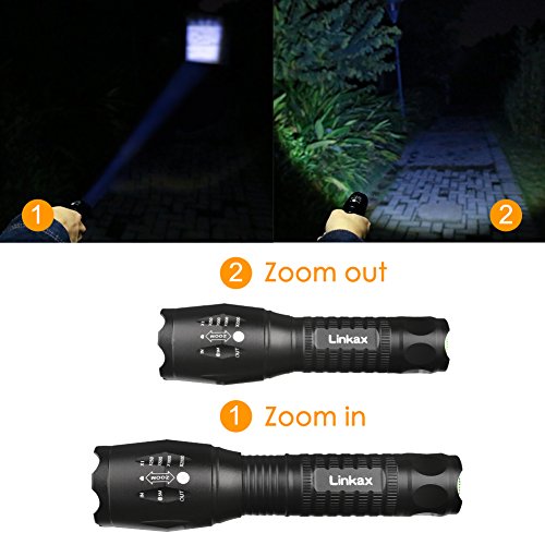 Linkax Linterna LED Alta Potencia Linternas Antorcha Linterna de Mano 800 LM Flashlight LED de 5 Modos para Ciclismo Camping Montañismo incluida 3 AAA Pilas [Clase de eficiencia energética A]
