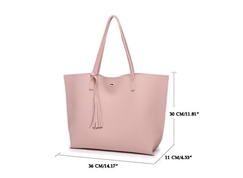 LINNUO Bolsos Bandolera con Borlas Bolsos de Mano de PU Piel Shoppers Bolso de Hombro de Viaje de Grandes Mujeres (Negro, 36 * 10 * 30cm)