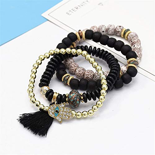Lisa Pulsera De Estilo Étnico Bohemio, Pulsera con Cuentas De Borla Turquesa De Bergamota Moda Salvaje para Vestirse En Verano,Blanco