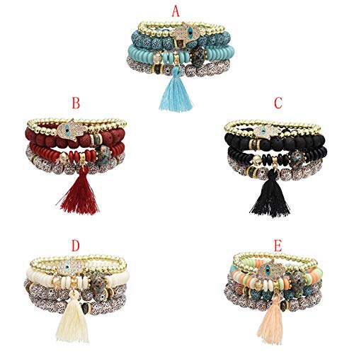 Lisa Pulsera De Estilo Étnico Bohemio, Pulsera con Cuentas De Borla Turquesa De Bergamota Moda Salvaje para Vestirse En Verano,Blanco