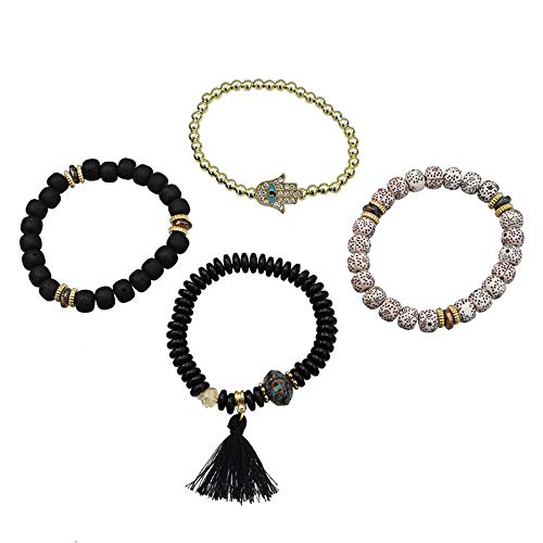 Lisa Pulsera De Estilo Étnico Bohemio, Pulsera con Cuentas De Borla Turquesa De Bergamota Moda Salvaje para Vestirse En Verano,Blanco