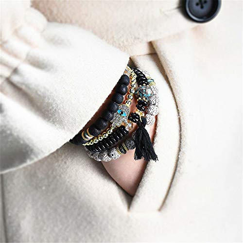 Lisa Pulsera De Estilo Étnico Bohemio, Pulsera con Cuentas De Borla Turquesa De Bergamota Moda Salvaje para Vestirse En Verano,Blanco