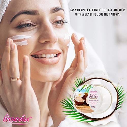 Lisseau Manteca de coco orgánica con antioxidantes, protege y repara el cuerpo, la piel dañada y excelentes propiedades antienvejecimiento Pack de 3 (220 gramos)