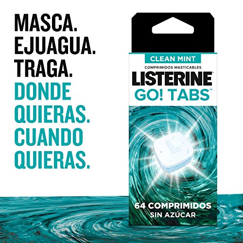 Listerine, Go. Tabs, 64 Comprimidos Masticables Sin Azúcar, Siente Tu Boca Limpia y Fresca
