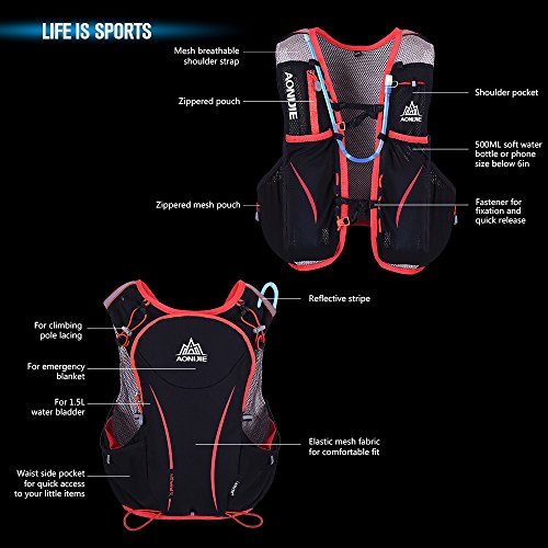 Lixada 5L Vejiga de Agua Mochila, Mochila Hidratación, Running Mochila, Impermeable y Transpirable, para Camping, Marathoner, Correr, Caminar, Escalada, Actividades al Aire Libre (L-XL+2pcs 600ml)