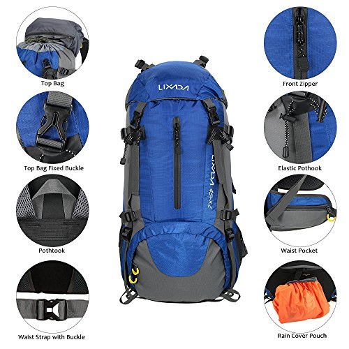 Lixada Mochila de Senderismo 50L con Cubierta Impermeable Mochila de Marcha Trekking Camping Deporte al Aire Libre