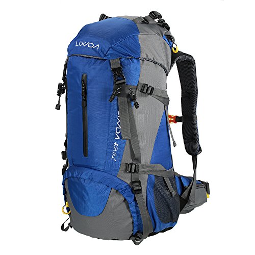 Lixada Mochila de Senderismo 50L con Cubierta Impermeable Mochila de Marcha Trekking Camping Deporte al Aire Libre