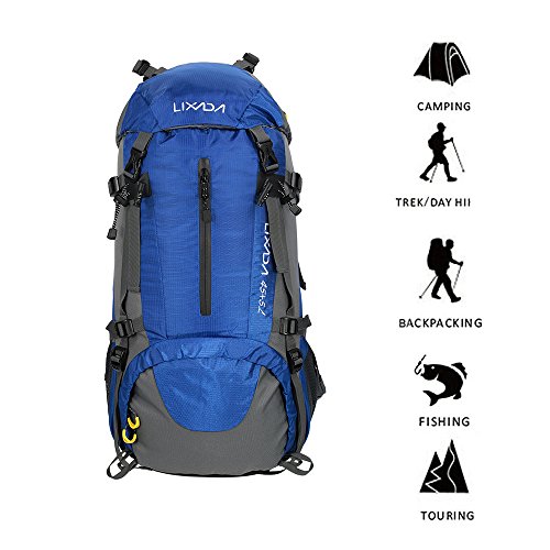 Lixada Mochila de Senderismo 50L con Cubierta Impermeable Mochila de Marcha Trekking Camping Deporte al Aire Libre