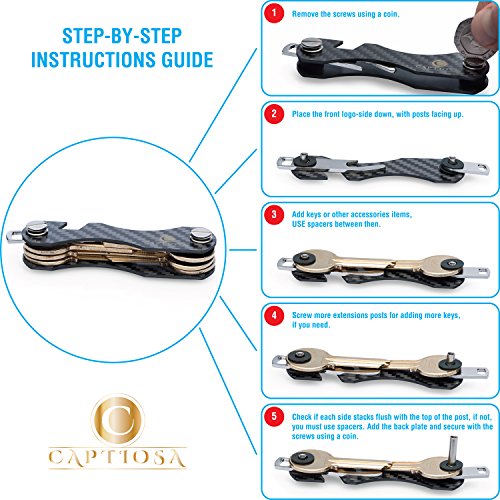 Llavero compacto hecho de fibra de carbono | Organizador de hasta 28 llaves - Bricolaje Multiuso - Abridor de botellas