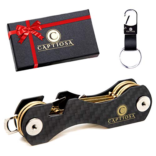 Llavero compacto hecho de fibra de carbono | Organizador de hasta 28 llaves - Bricolaje Multiuso - Abridor de botellas
