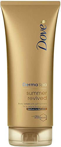 Loción corporal para piel de medio a oscuro, 200 ml (Pack de 3) de Dove Derma Spa verano revitalizado