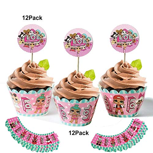 LOL Cake Topper, Borde de la torta,LOL Party's Helium Balloons(48 Piezas) LOL Happy Birthday Party Supplies Cupcake Topper,Birthday Doll Globos Decoraciones para Children
