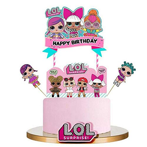 LOL Happy Birthday Cake Topper Cupcake Selecciones Decoración de la Torta de Dibujos Animados Kids Girls Birthday Party Supplies 5 unids