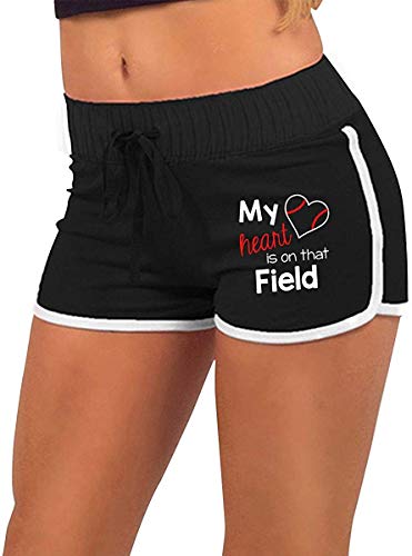 longing-summer - Pantalones cortos para mujer, diseño de corazón con texto en inglés "My Heart is On That Field