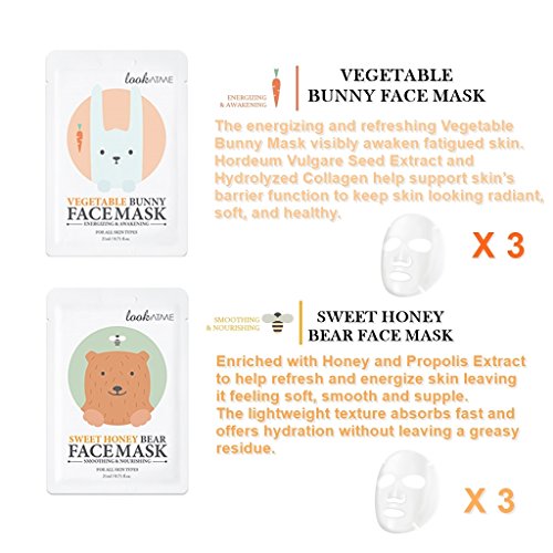 Look at me - Máscaras faciales prémium con sobre con diseño de animales bonitos, para purificar, revitalizar, suavizar e hidratar el rostro,un producto coreano para el cuidado de la piel impresionante