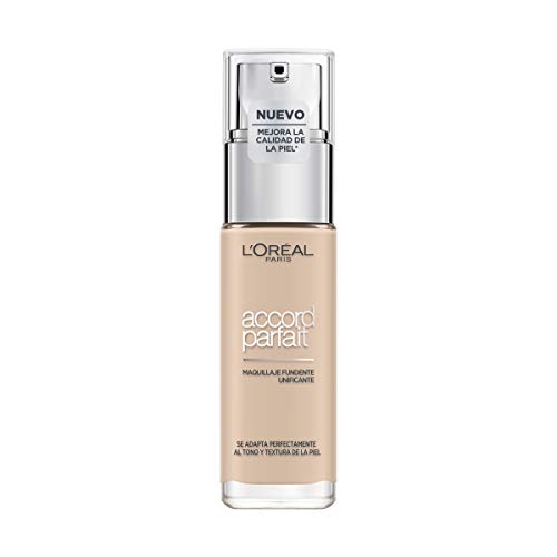 L'Oréal Paris Accord Parfait, Base de maquillaje acabado natural con ácido hialurónico, tono piel claro 1R, 30 ml