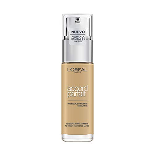 L'Oréal Paris Accord Parfait, Base de maquillaje acabado natural con ácido hialurónico, tono piel medio 4D, 30 ml