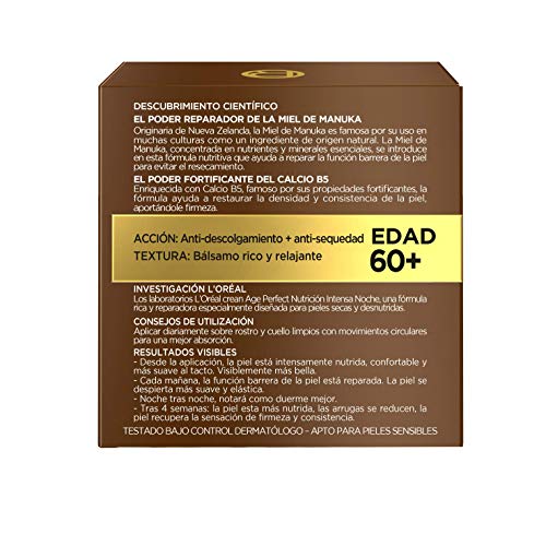 L'Oréal Paris Age Perfect Nutrición Intensa - Crema Rica Reparadora de Noche para Pieles Maduras y Desnutridas - 50 ml