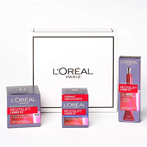 L'Oréal Paris - Coffret Routine Anti-Âge : Soin Yeux Revitalift Laser X3 + Soin jour Revitalift Laser X3 + Mini Crème-Masque Nuit Revitalift Laser X3