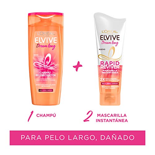 L'Oreal Paris Elvive Dream Long Rapid Reviver Mascarilla Instantánea Reconstructora, para pelo largo dañado - pack de 3 unidades x 180 ml