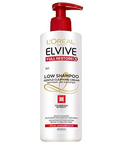 L'Oreal Paris Elvive Low Shampoo Champú, sin sulfatos, para pelo dañado y debilitado - pack de 7 unidades x 400 ml - total: 2800 ml