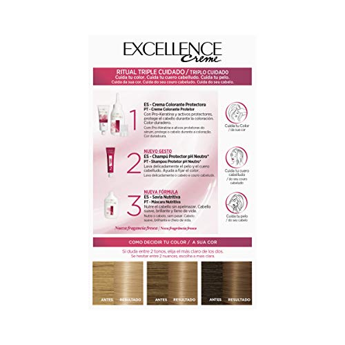 L'Oréal Paris Excellence Coloración Crème Triple Protección, Tono: 8 Rubio Claro