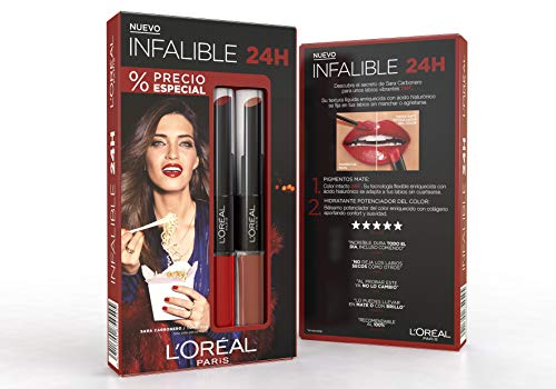 L'Oreal Paris Make-Up Infalible - Pack de 2 Pintalabios 24H Permanentes, Color Rojo 596 + Nude 111